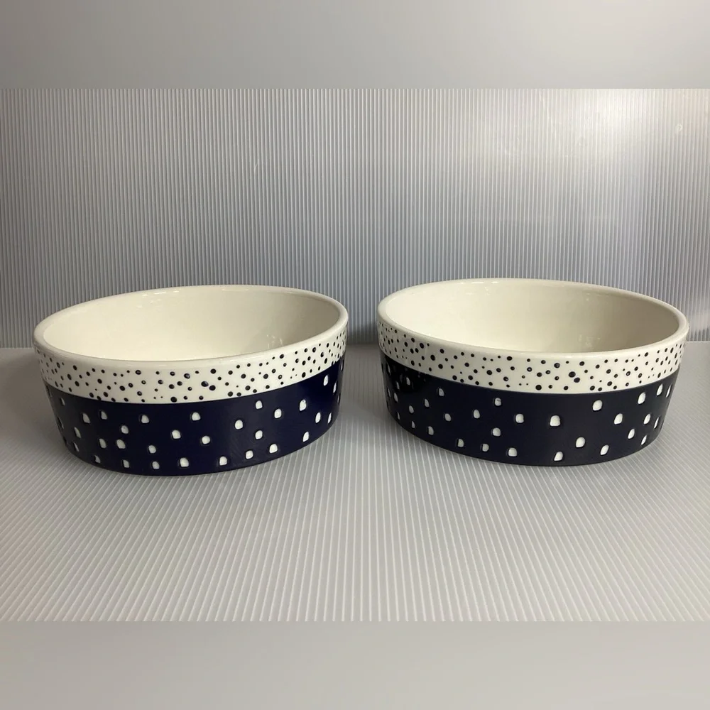 Set of 2 Boots & Barkley 6 Cup Pet Bowl - Navy Blue and White